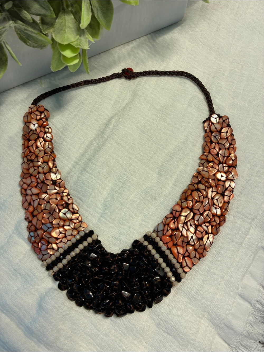 Handcrafted Copper and Black Beaded Statement Necklace